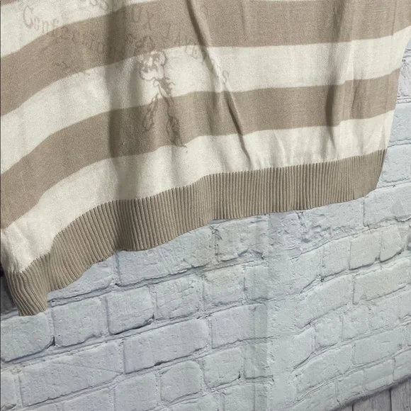 Guess Cream & Light Tan Striped  Dolman Style Short Sleeve Boatneck Tee - Picture 4 of 8